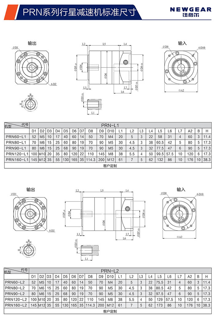 PRN直齒行星減速機(jī)安裝尺寸
